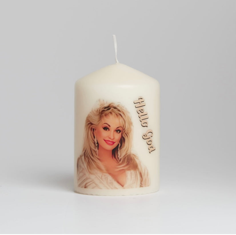 Dolly inspired Hello God candle