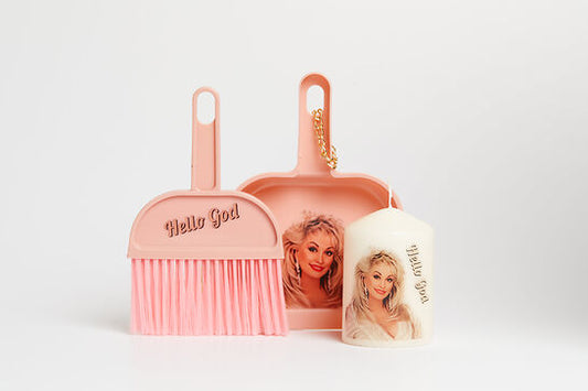 Dolly Parton candle and dustpan gift set